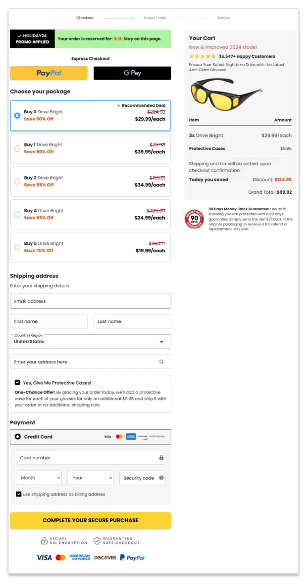 Drive Bright secure checkout page